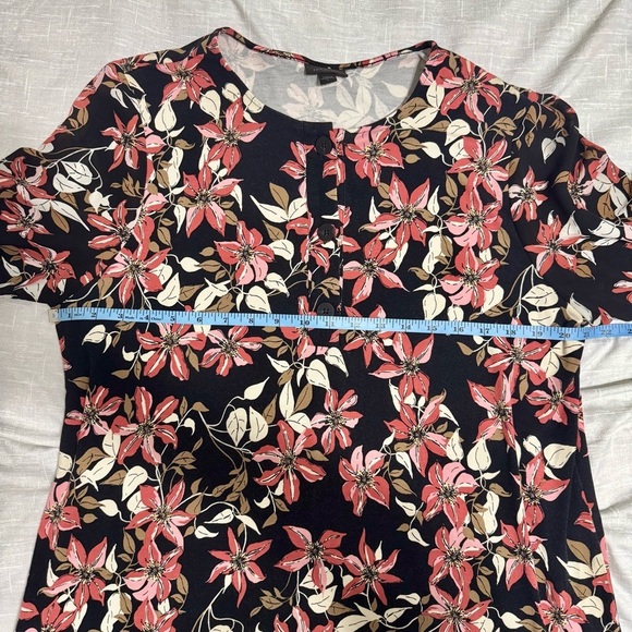 J.Jill Wearever Black Floral Tunic Rayon Blend Resortwear Mixed Shift Dress Sz L - Picture 6 of 7